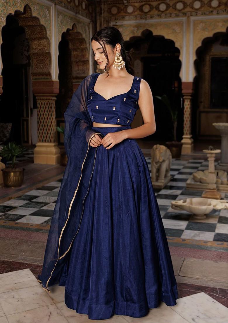 Blue Emboridered Blended Lehenga Choli - Indya