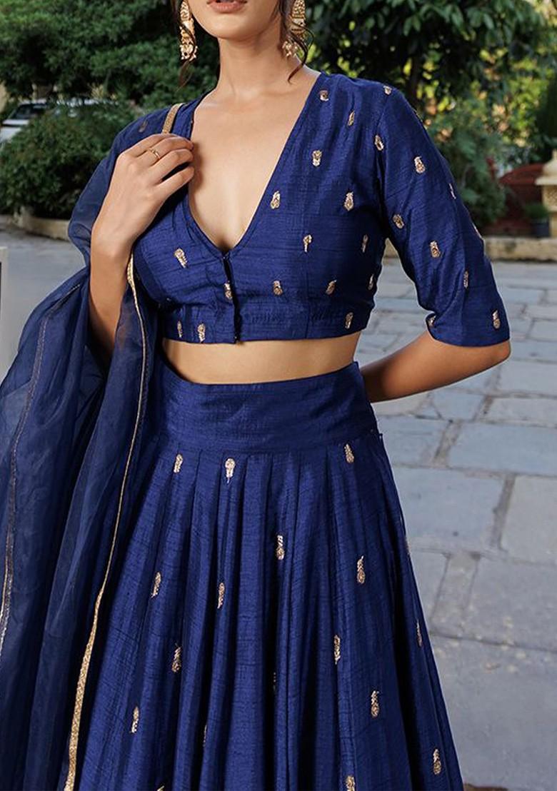 Blue Emboridered Blended Lehenga Choli - Indya