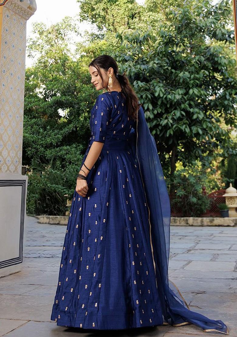 Blue Emboridered Blended Lehenga Choli - Indya