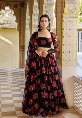 Black Printed Blended Lehenga Choli