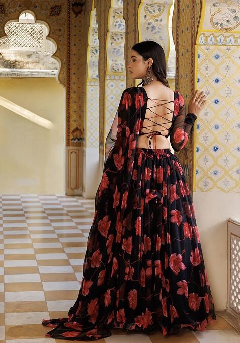 Black Printed Blended Lehenga Choli