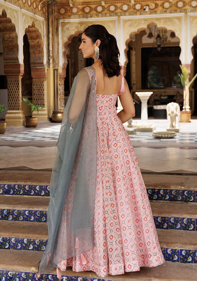 Pink Printed Blended Lehenga Choli