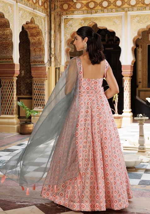 Pink Printed Blended Lehenga Choli