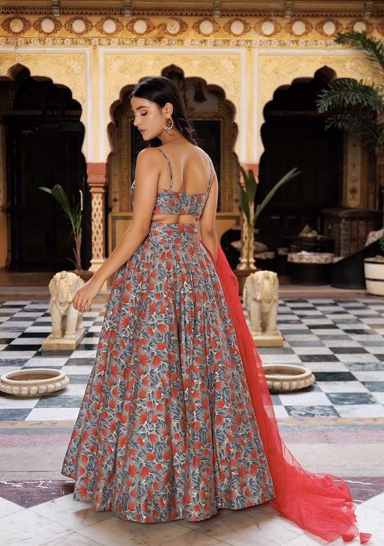 Red Printed Blended Lehenga Choli