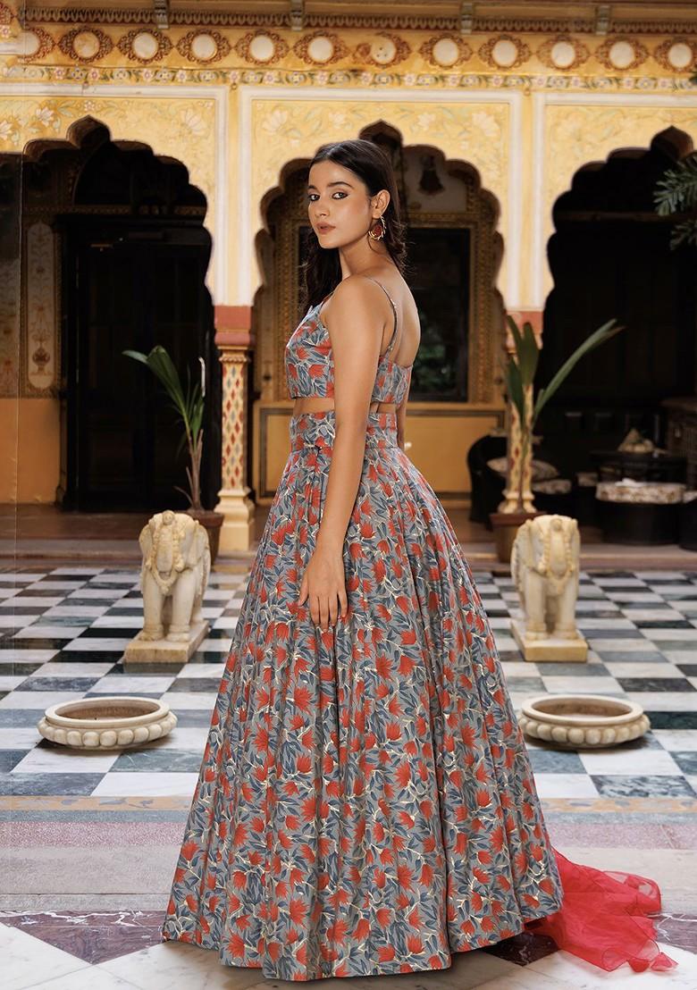 Red Printed Blended Lehenga Choli