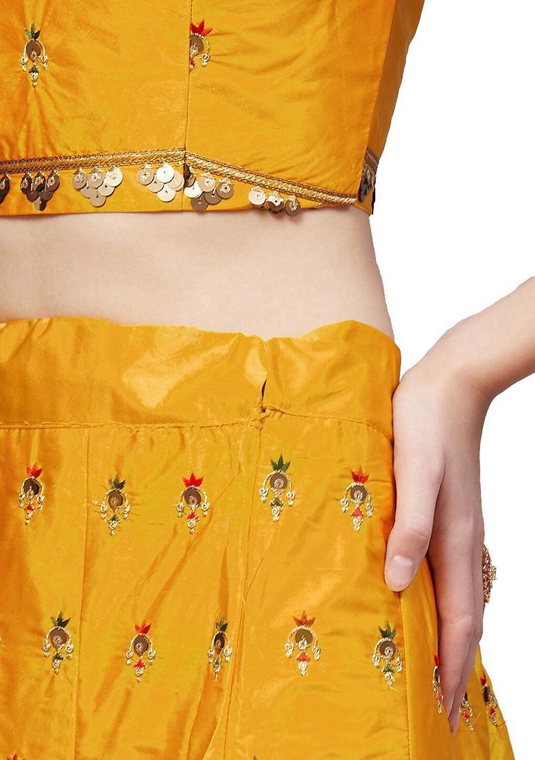 Mustard Emboridered Blended Lehenga Choli - Indya