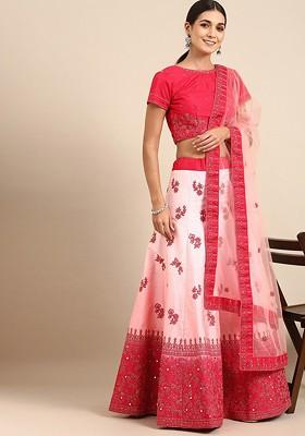 Pink Emboridered Blended Lehenga Choli