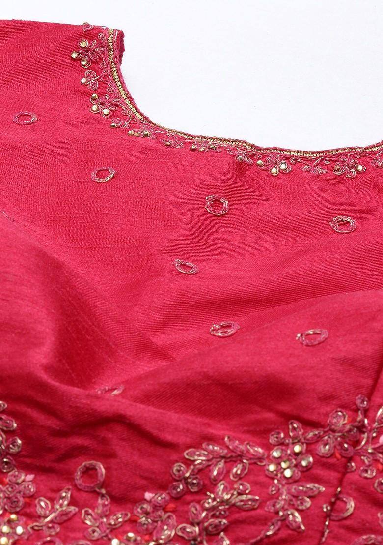 Pink Emboridered Blended Lehenga Choli - Indya