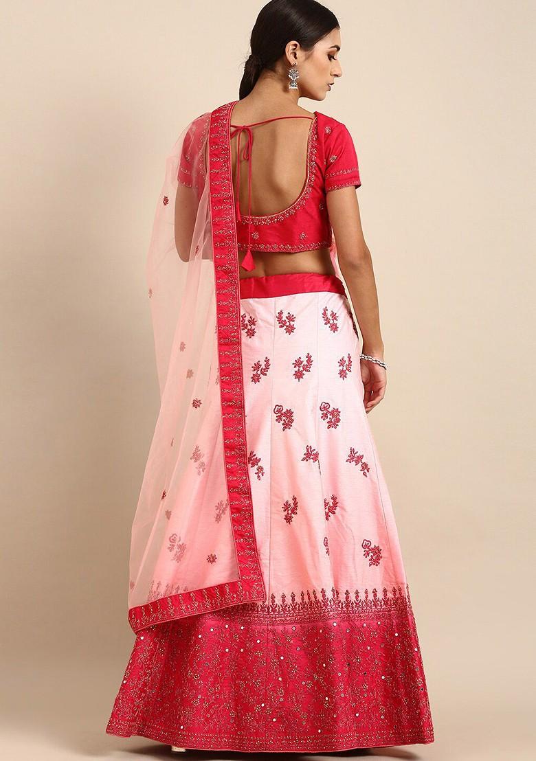 Pink Emboridered Blended Lehenga Choli - Indya