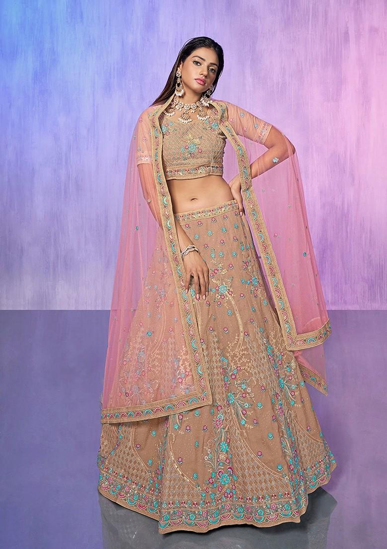 Mauve Emboridered Blended Lehenga Choli - Indya