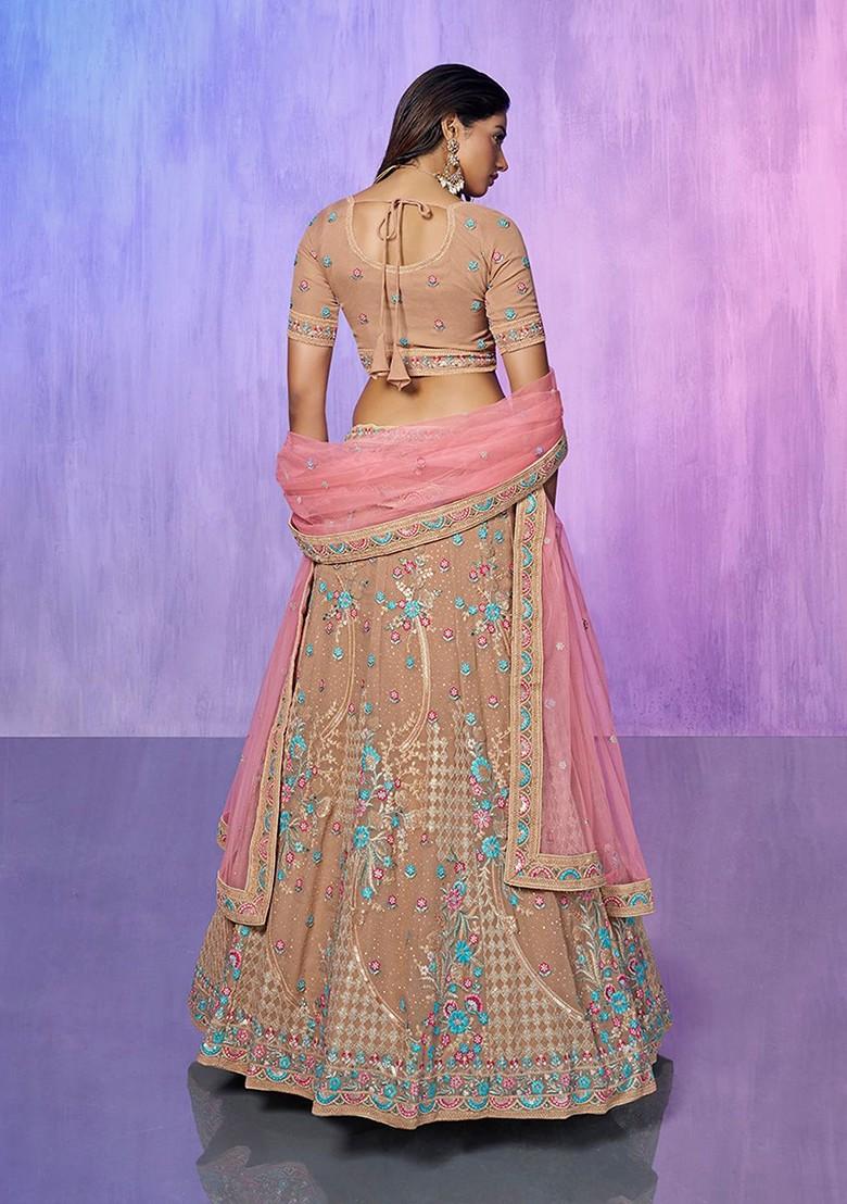 Mauve Emboridered Blended Lehenga Choli - Indya
