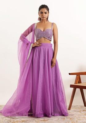 Lavender Emboridered Blended Lehenga Choli
