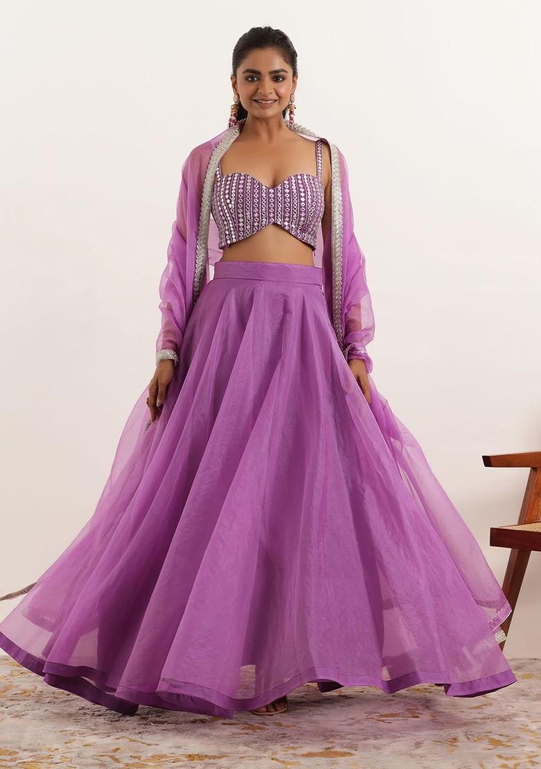 Lavender Emboridered Blended Lehenga Choli - Indya