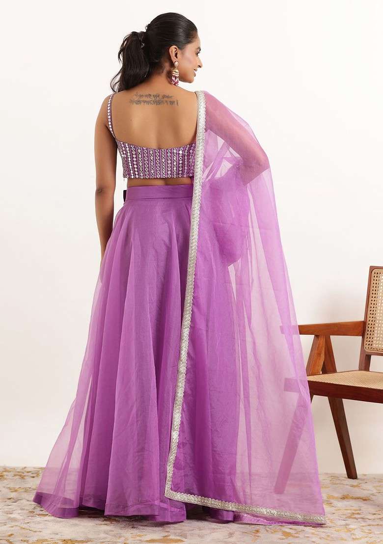 Lavender Emboridered Blended Lehenga Choli - Indya