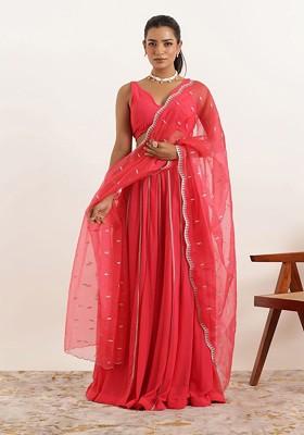 Red Printed Blended Lehenga Choli