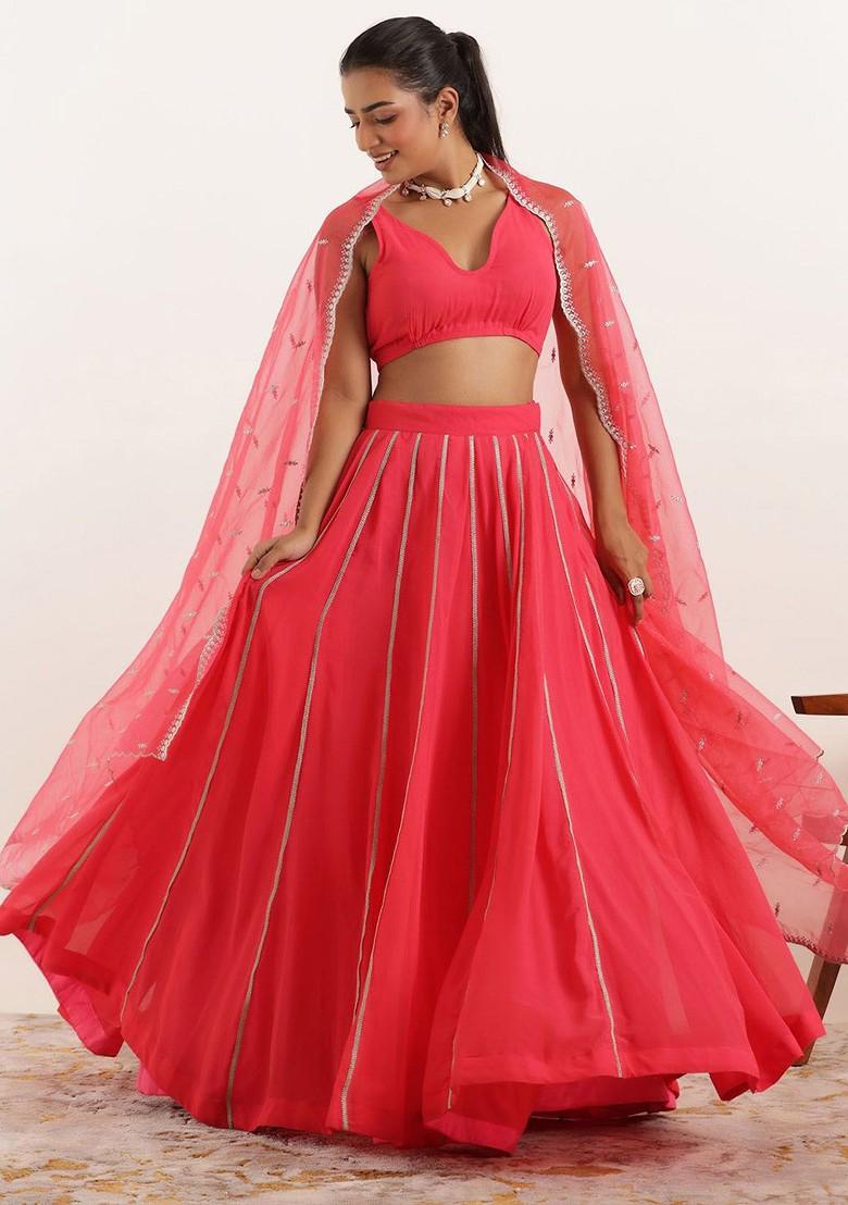 Red Printed Blended Lehenga Choli