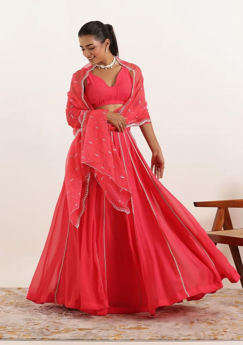 Red Printed Blended Lehenga Choli
