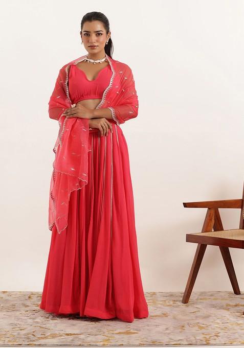 Red Printed Blended Lehenga Choli