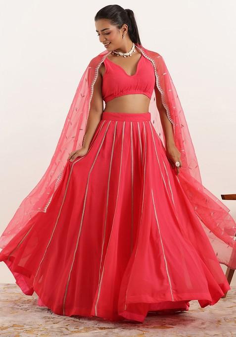 Red Printed Blended Lehenga Choli