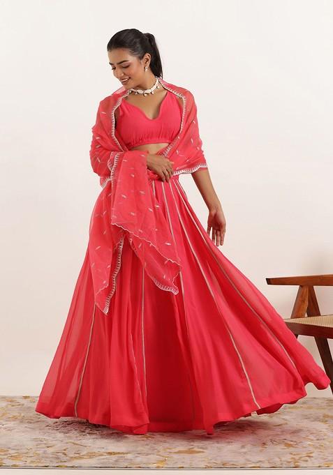Red Printed Blended Lehenga Choli