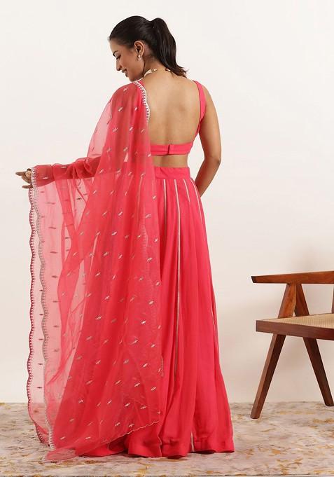 Red Printed Blended Lehenga Choli