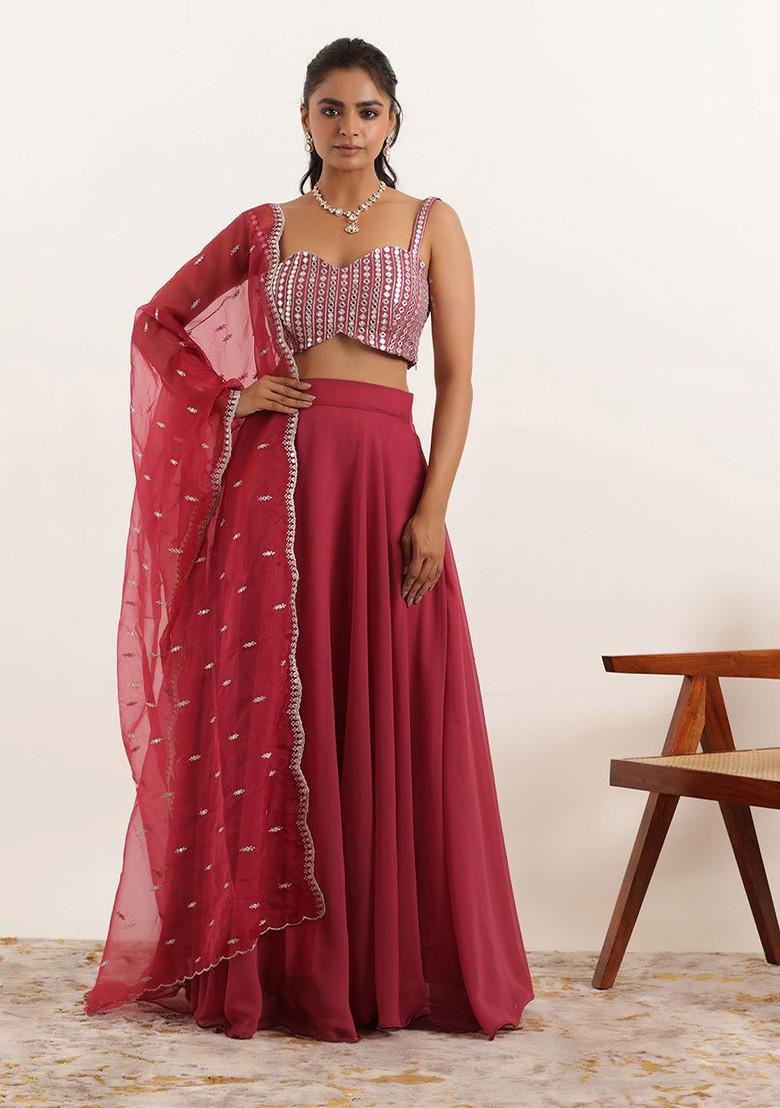 Maroon Emboridered Blended Lehenga Choli