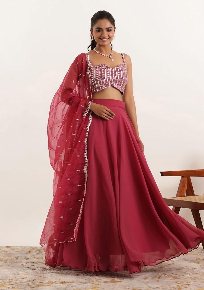 Maroon Emboridered Blended Lehenga Choli - Indya