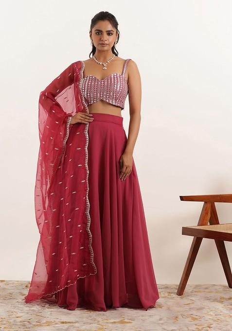 Maroon Emboridered Blended Lehenga Choli