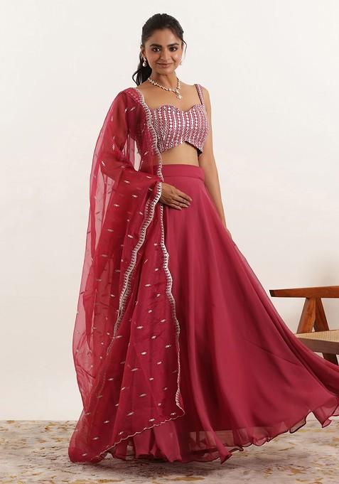 Maroon Emboridered Blended Lehenga Choli