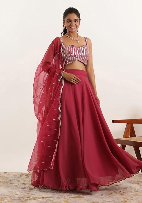 Maroon Emboridered Blended Lehenga Choli