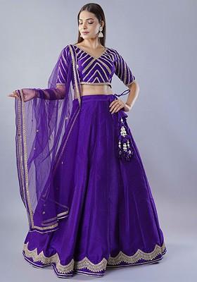 Purple Emboridered Blended Lehenga Choli