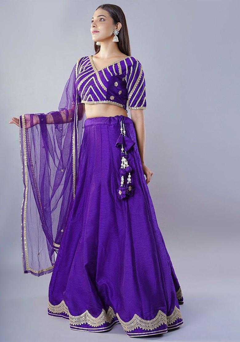 Purple Emboridered Blended Lehenga Choli - Indya
