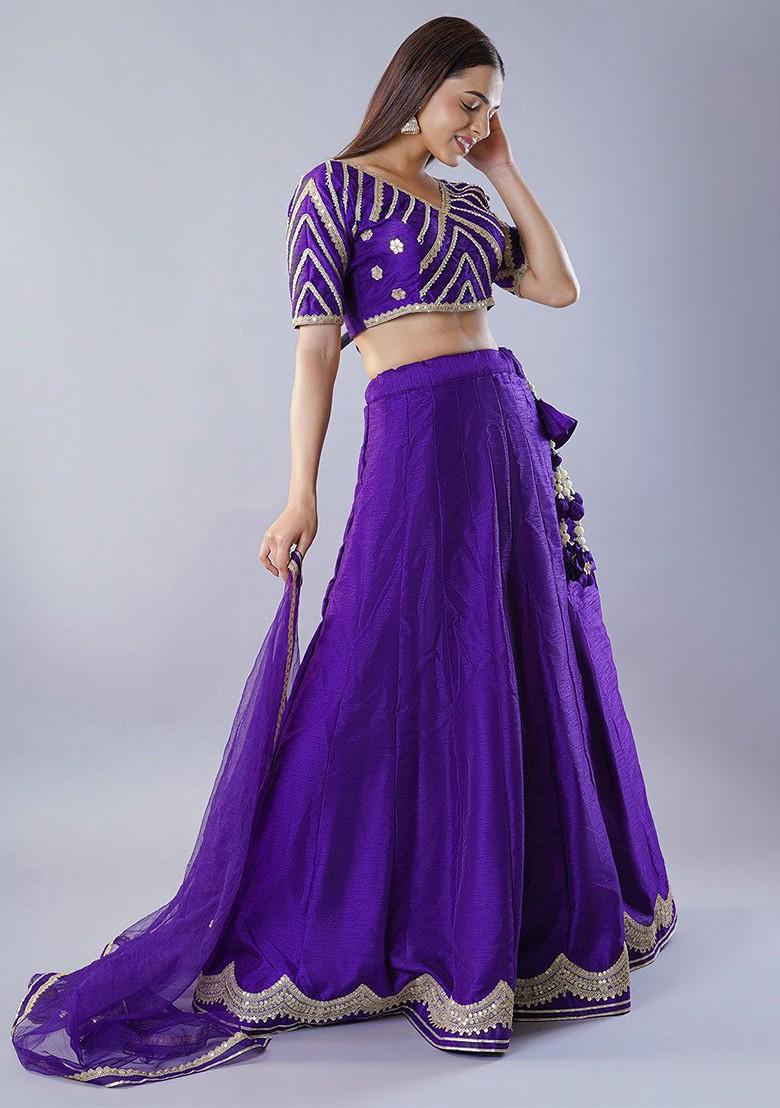 Purple Emboridered Blended Lehenga Choli - Indya