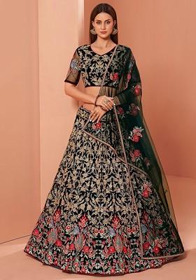 Green Emboridered Blended Lehenga Choli