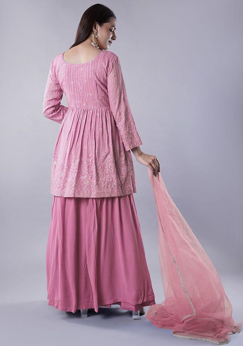 Pink Emboridered Blended Lehenga Choli - Indya