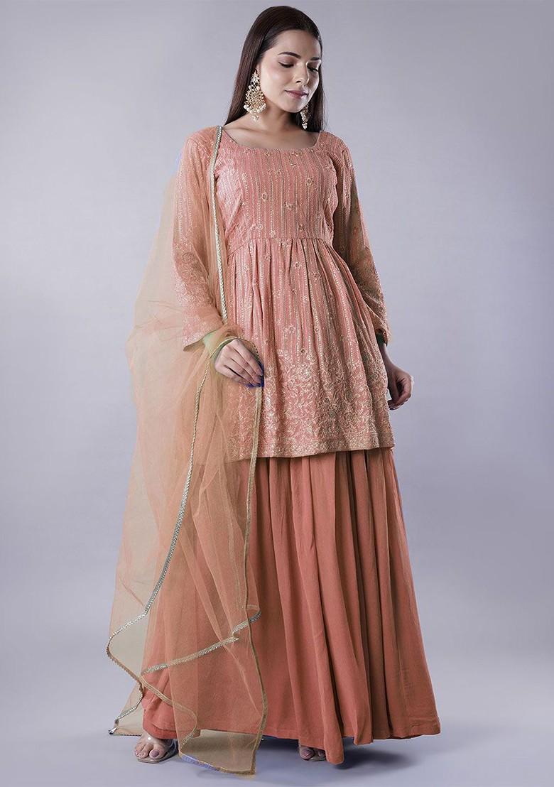 Peach Emboridered Blended Lehenga Choli