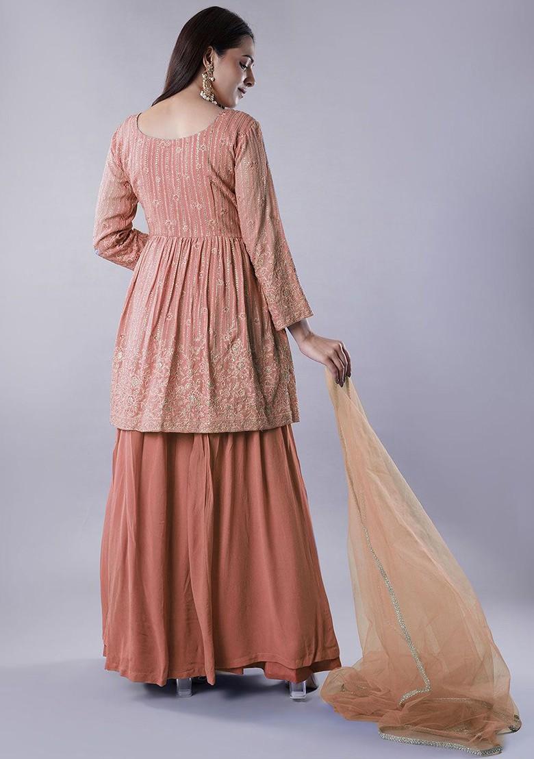 Peach Emboridered Blended Lehenga Choli