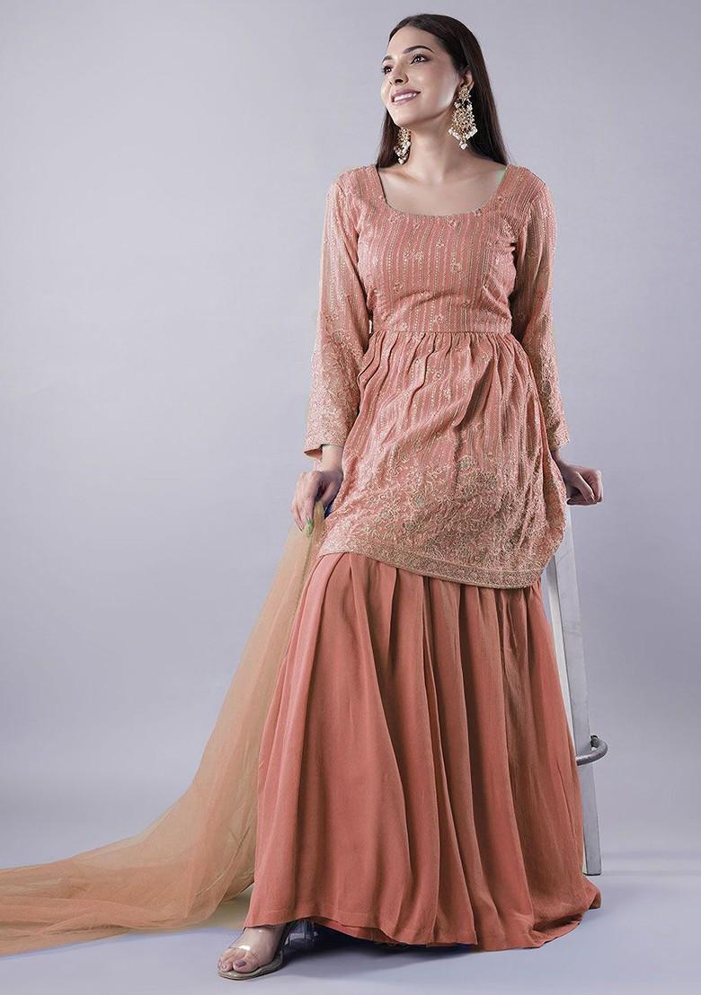 Peach Emboridered Blended Lehenga Choli
