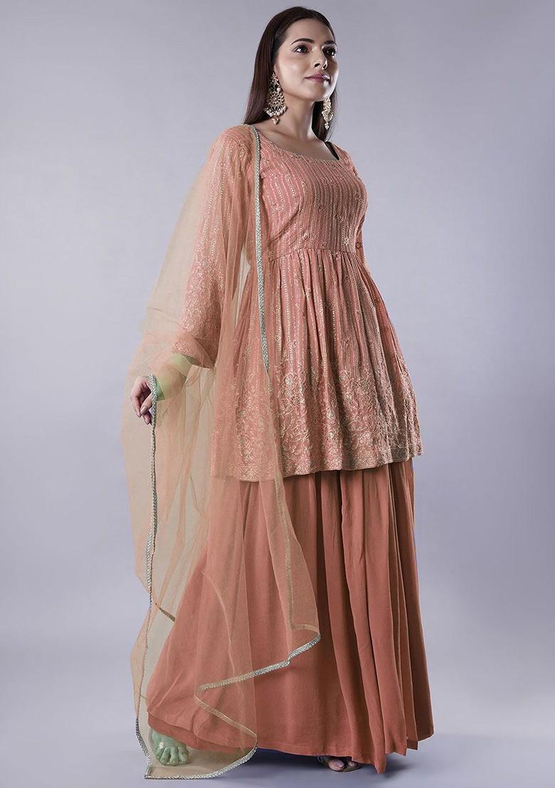 Peach Emboridered Blended Lehenga Choli