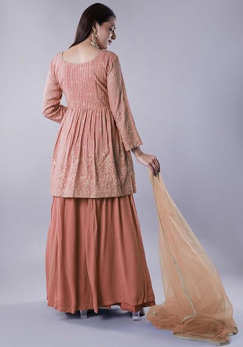 Peach Emboridered Blended Lehenga Choli