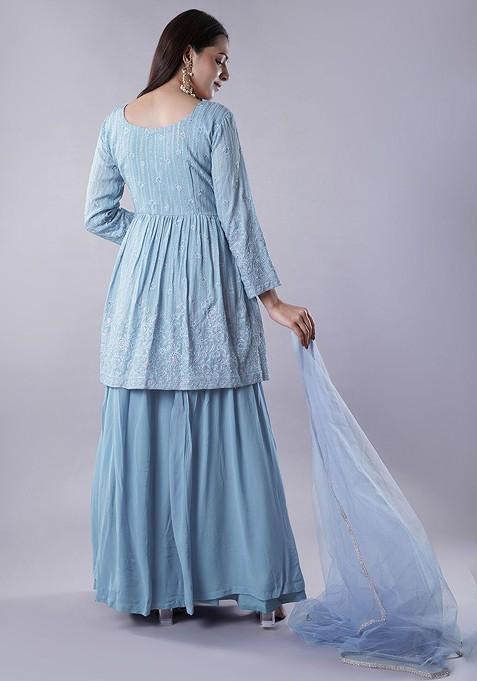 Blue Emboridered Blended Lehenga Choli