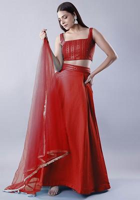 Red Emboridered Blended Lehenga Choli