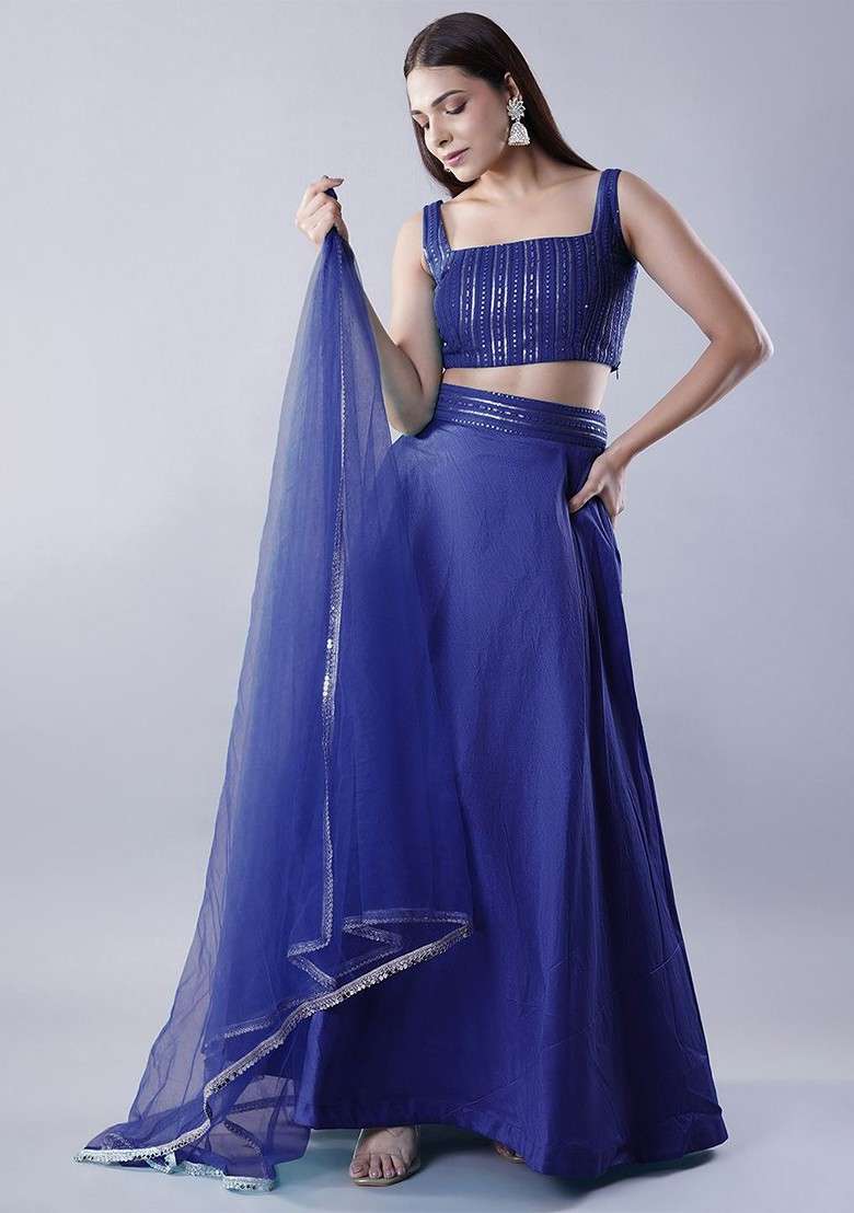 Blue Emboridered Blended Lehenga Choli - Indya