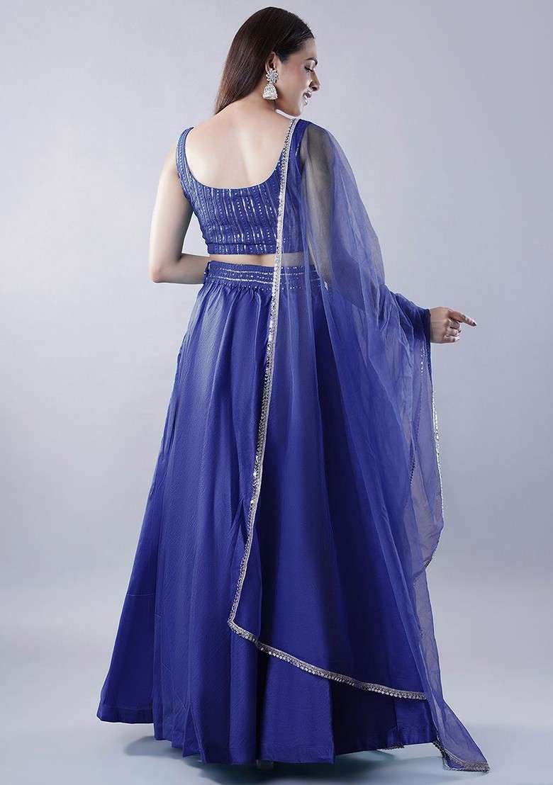 Blue Emboridered Blended Lehenga Choli - Indya