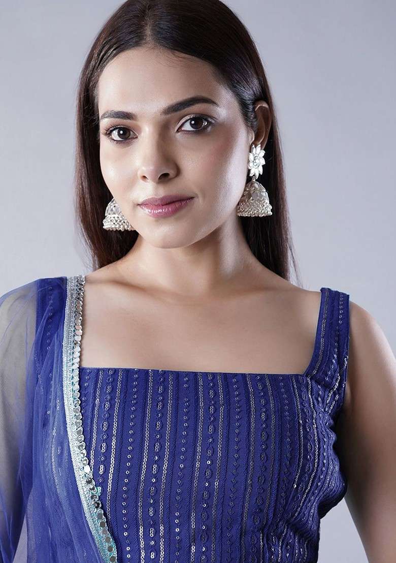 Blue Emboridered Blended Lehenga Choli - Indya