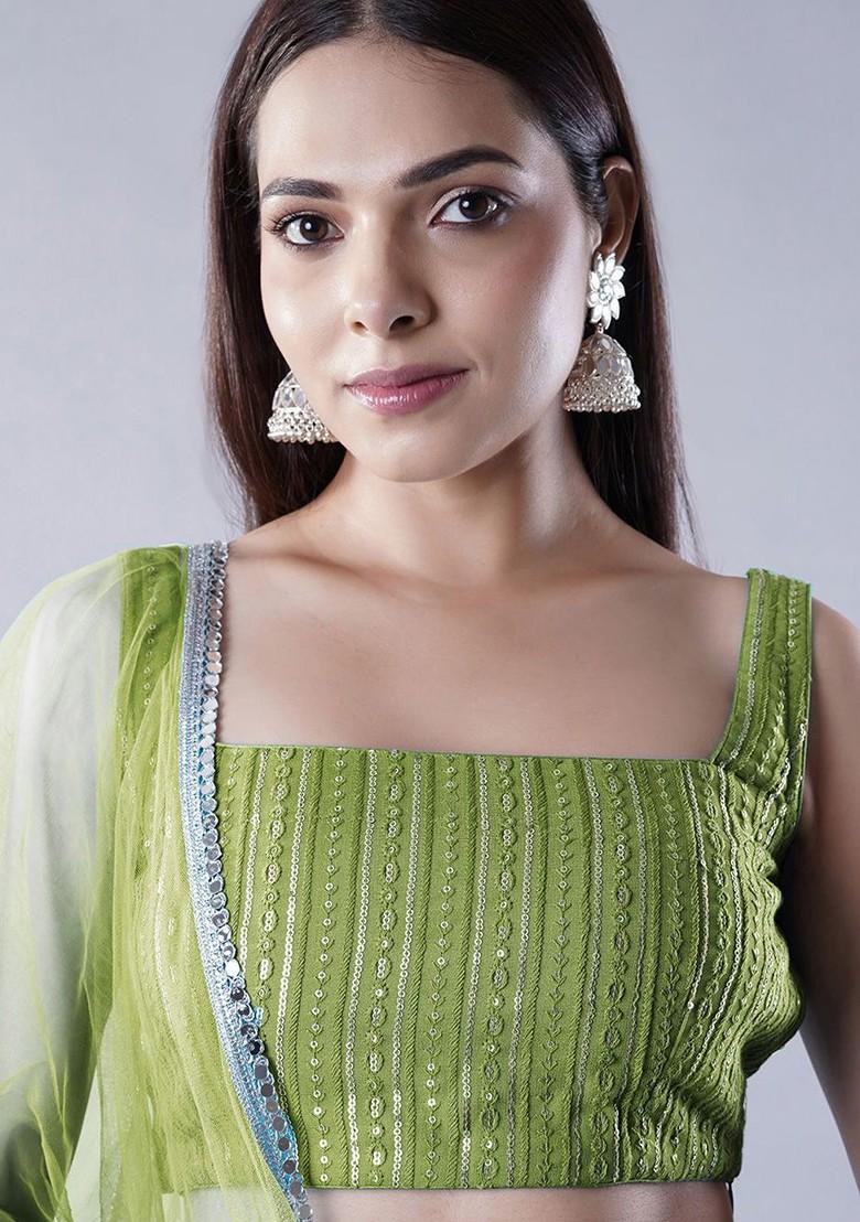 Green Emboridered Blended Lehenga Choli