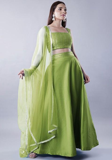 Green Emboridered Blended Lehenga Choli