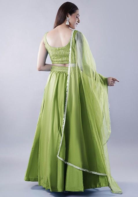 Green Emboridered Blended Lehenga Choli