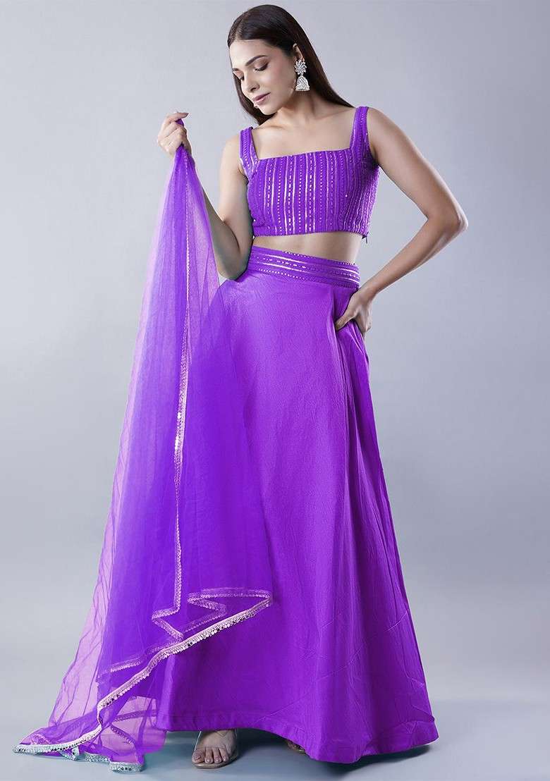 Purple Emboridered Blended Lehenga Choli - Indya