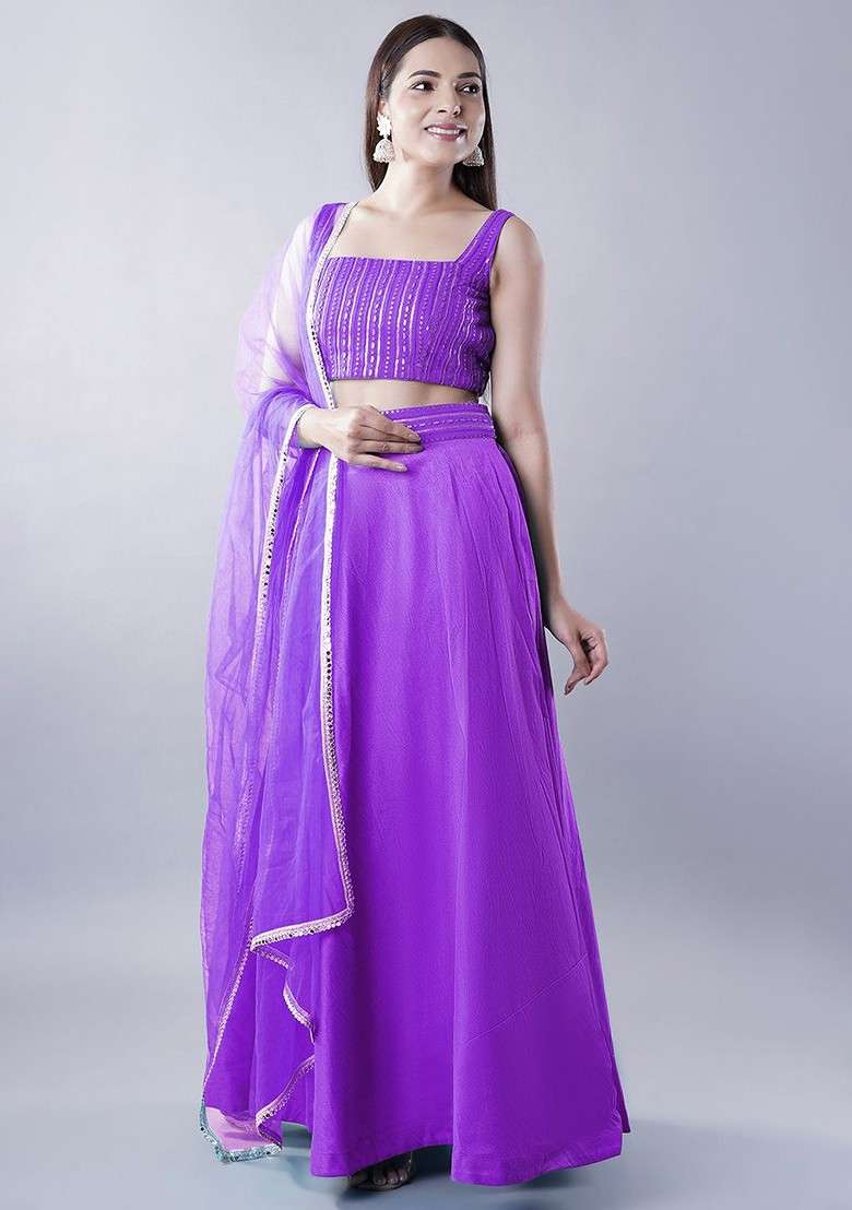 Purple Emboridered Blended Lehenga Choli - Indya